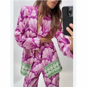 Zara Satin Effect Printed Blazer NWT Size M